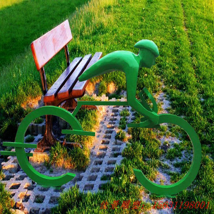 不銹鋼抽象騎單車的人物雕塑，公園景觀擺件 (2)