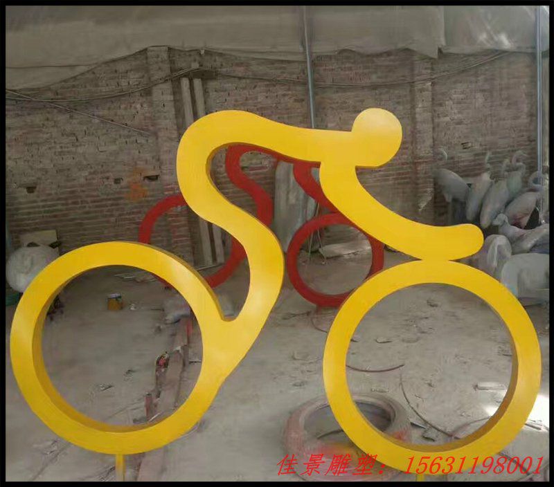 不銹鋼抽象騎單車人物雕塑，廣場景觀擺件
