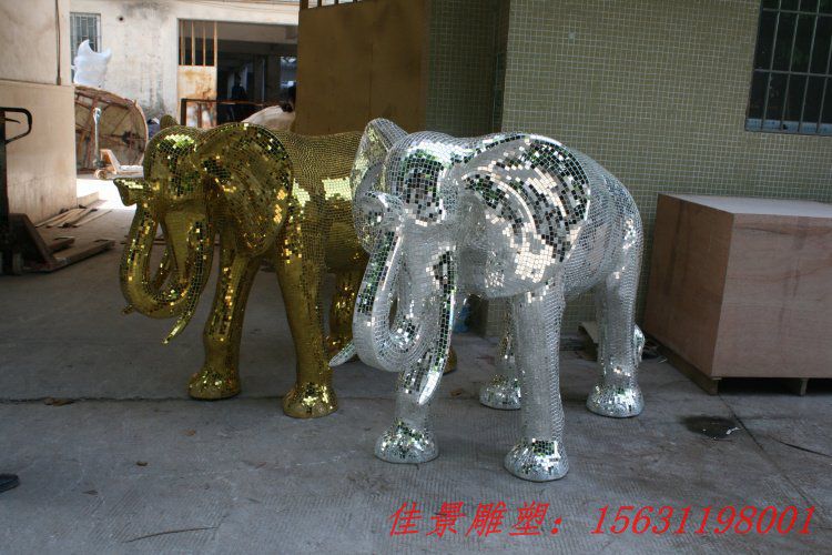 不銹鋼大象雕塑，公園景觀擺件 (2)