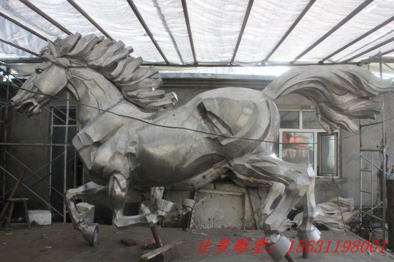 不銹鋼奔馬雕塑，不銹鋼動(dòng)物雕塑