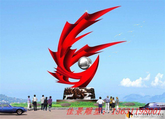 不銹鋼鳳凰雕塑，廣場抽象鳳凰不銹鋼雕塑