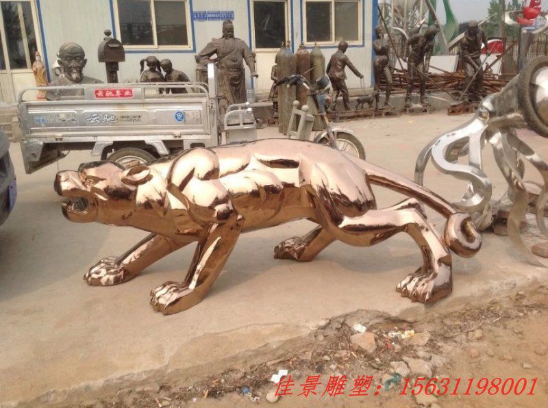 不銹鋼豹雕塑，鍛造不銹鋼豹子