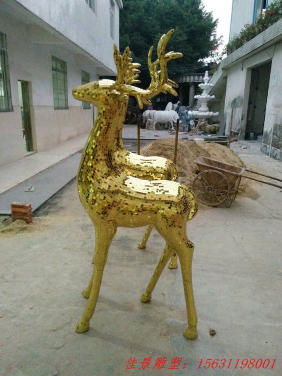 不銹鋼抽象鹿雕塑，公園抽象動物雕塑 (1)