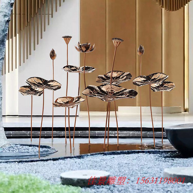 不銹鋼荷花雕塑室內(nèi)藝術(shù)品擺件 (5)