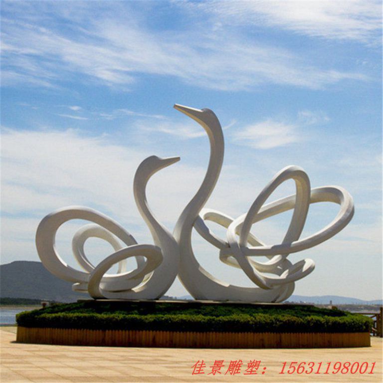 抽象天鵝雕塑，不銹鋼景觀雕塑