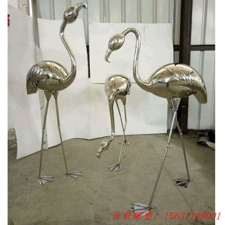 不銹鋼抽象火烈鳥雕塑，公園抽象動物雕塑