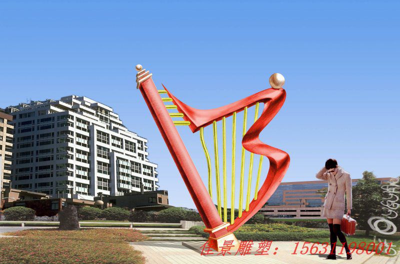 不銹鋼豎琴雕塑，廣場(chǎng)豎琴不銹鋼雕塑