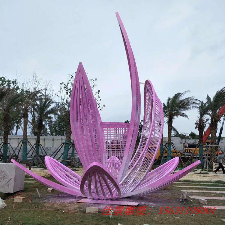 園林戶外抽象景觀雕塑擺件不銹鋼創(chuàng)意花朵雕塑 (2)