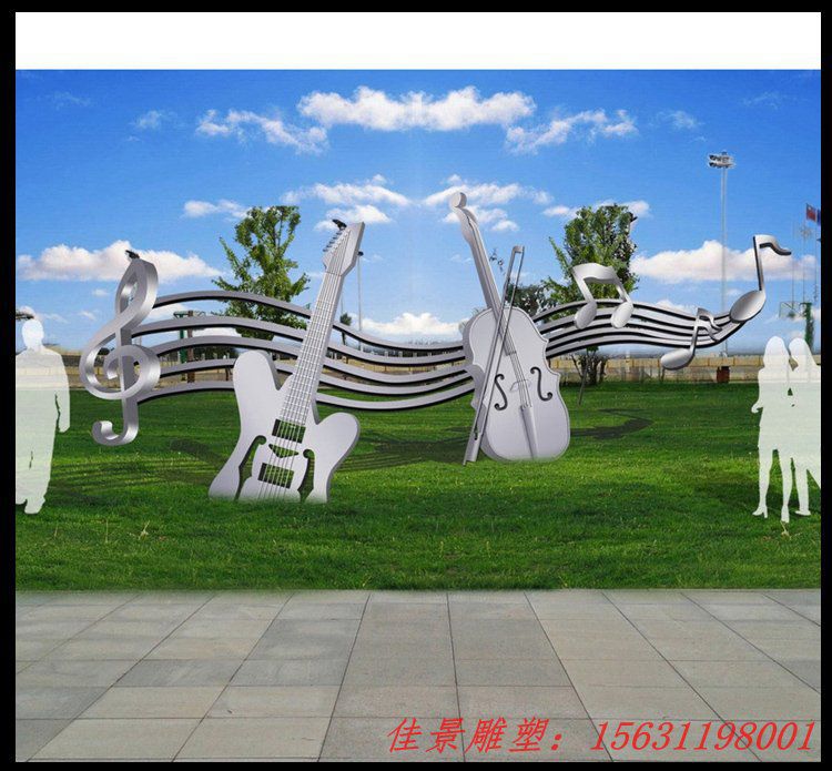 公園景觀擺件，不銹鋼提琴和音符雕塑
