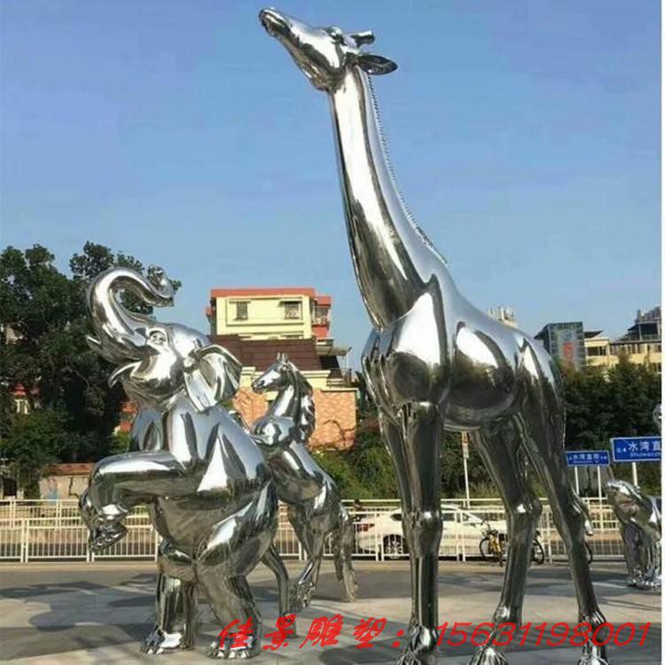 不銹鋼鏡面幾何長(zhǎng)頸鹿雕塑 金屬動(dòng)物景觀(guān)裝飾擺件 (3)