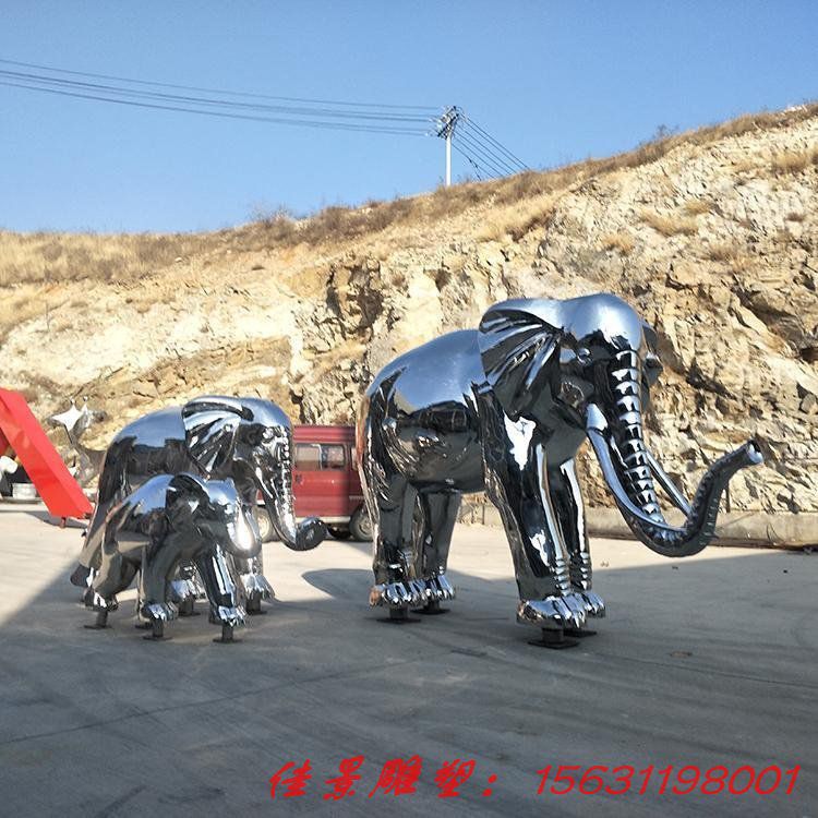 不銹鋼大象雕塑 大型金屬仿真擺件 動(dòng)物雕塑廠 (1)