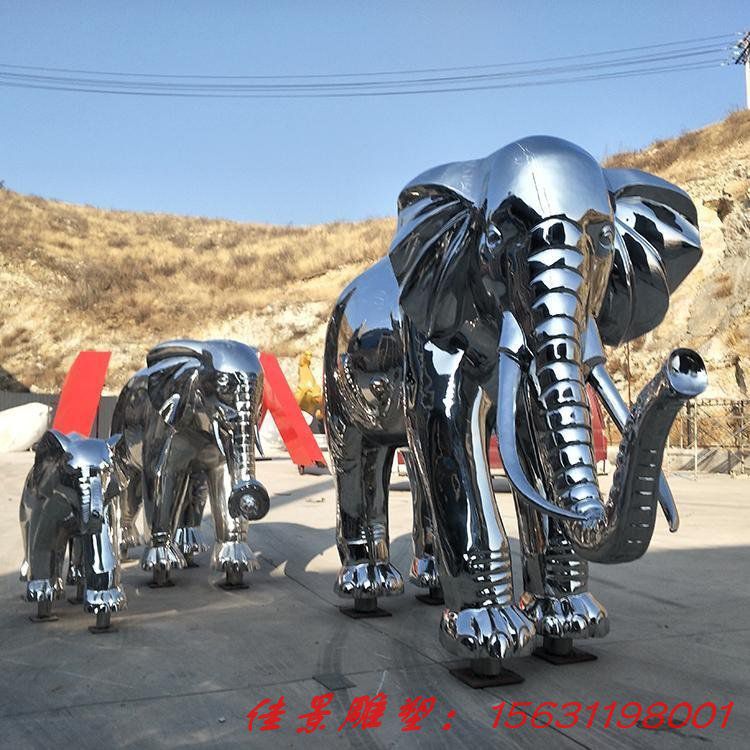 不銹鋼大象雕塑 大型金屬仿真擺件 動(dòng)物雕塑廠 (5)