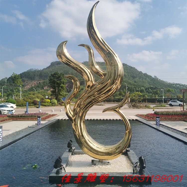 不銹鋼金色鳳凰雕塑廣場(chǎng)抽象飛翔鳳凰雕塑 (4)