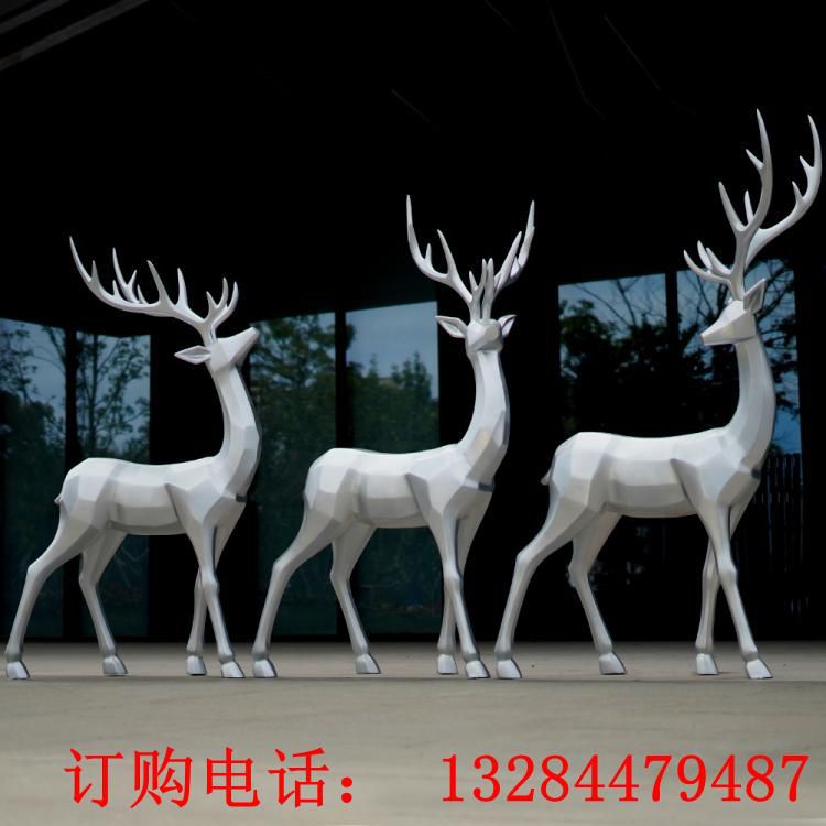 仿不銹鋼鹿雕塑擺件銀色金屬梅花鹿玻璃鋼商場園林景觀道具 商頌 (2)