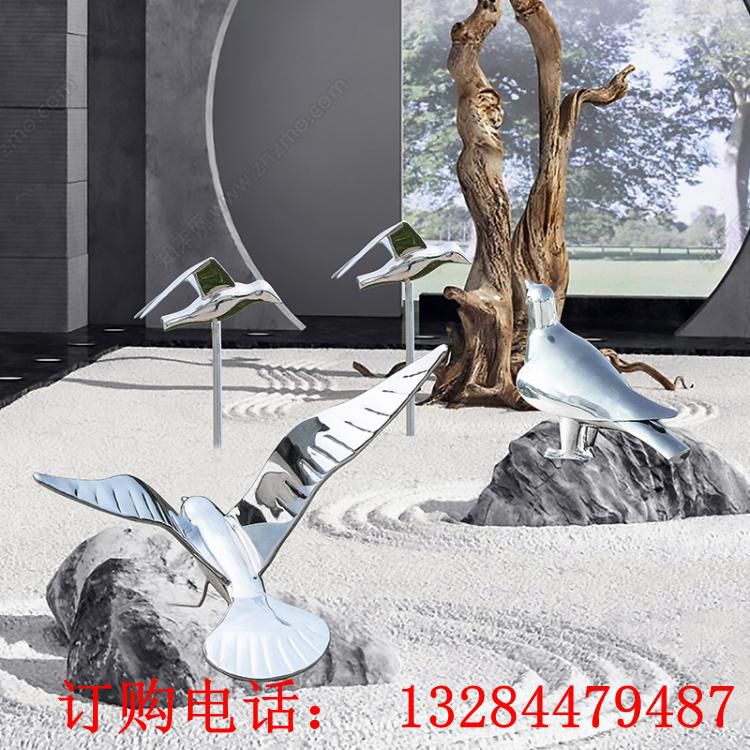 戶外不銹鋼鏡面小鳥雕塑園林景觀鴿子擺件酒店售樓部草坪美陳裝飾 (3)