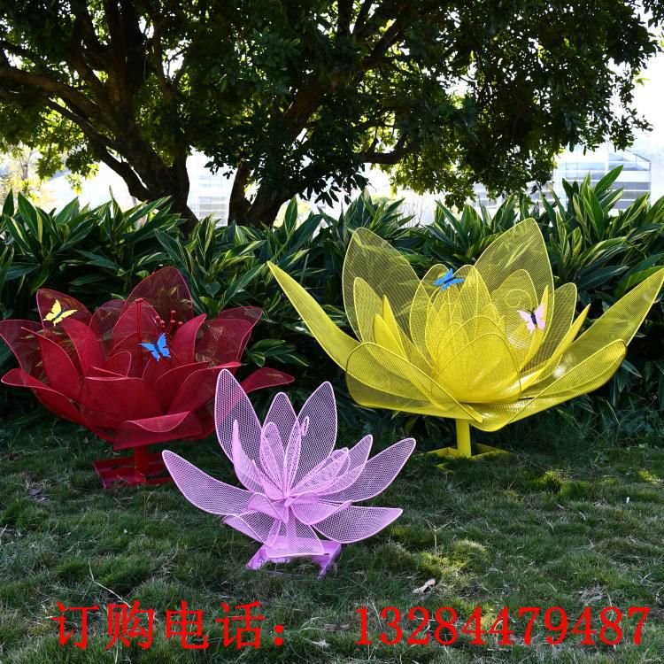 戶外不銹鋼鏤空花朵雕塑鐵藝仿真植物大型擺件園林售樓處草坪裝飾 (1)