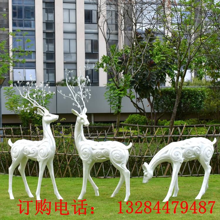 戶外抽象梅花鹿雕塑玻璃鋼園林景觀動(dòng)物裝飾品售樓部小區(qū)庭院擺件 (2)