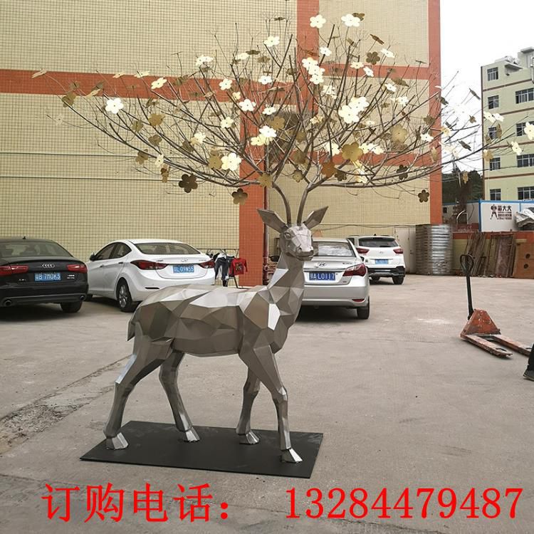 戶外景觀大型麋鹿雕塑不銹鋼抽象創(chuàng)意園林酒店大堂落地擺件 (2)