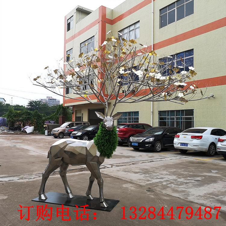 戶外景觀大型麋鹿雕塑不銹鋼抽象創(chuàng)意園林酒店大堂落地擺件 (5)