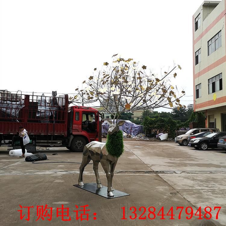 戶外景觀大型麋鹿雕塑不銹鋼抽象創(chuàng)意園林酒店大堂落地擺件 (1)