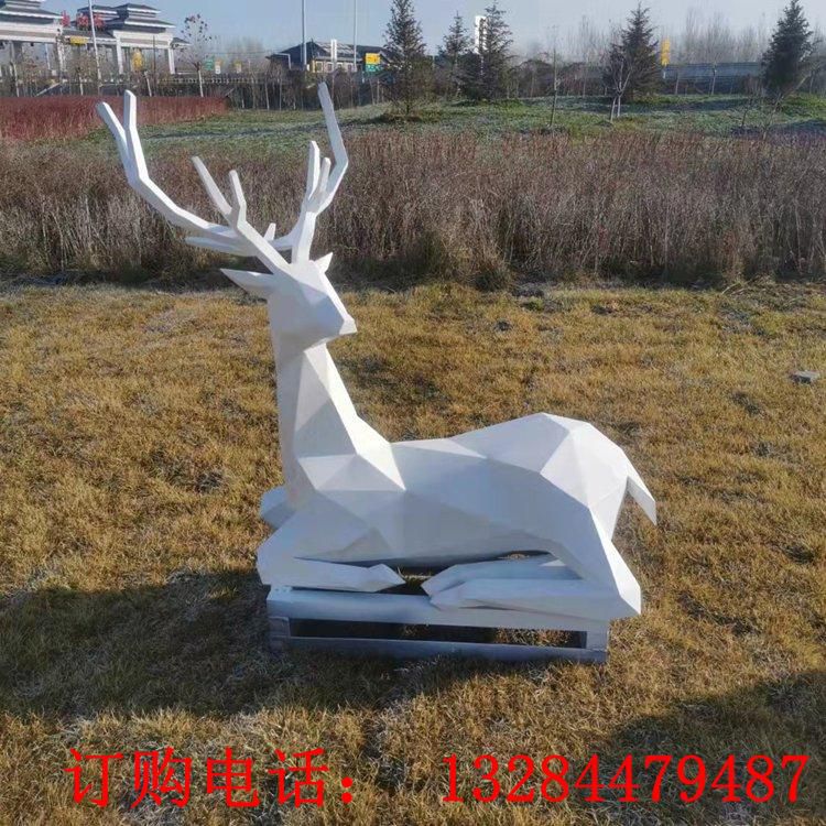 不銹鋼幾何鹿動物雕塑創(chuàng)意景觀小品公園綠地?cái)[件 (3)