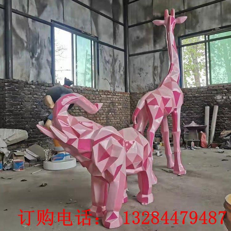 不銹鋼幾何切面象雕塑 抽象異形園林景觀擺件 小區(qū)草地公園模型 (2)