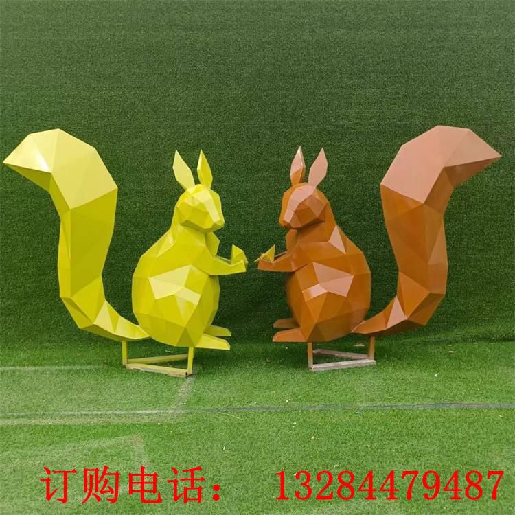 不銹鋼幾何松鼠動物雕塑 金屬切面卡通公園小區(qū)景觀擺件 (3)