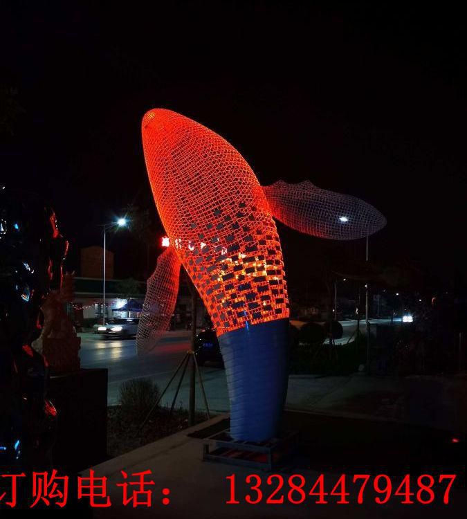 不銹鋼鯨魚鏡面拉絲鏤空雕塑廣場景觀裝飾擺件 (5)