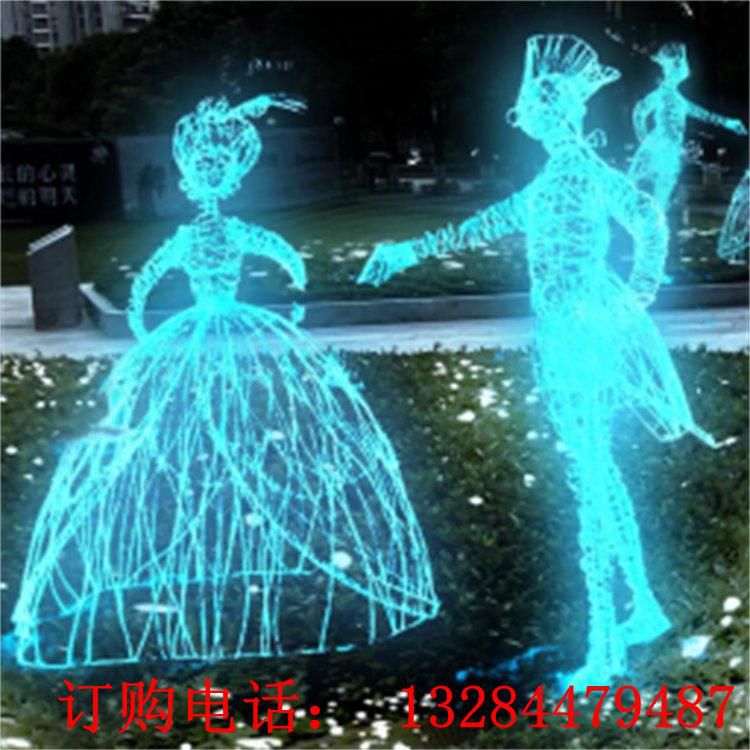 不銹鋼鏤空人物發(fā)光雕塑 鐵藝編織舞蹈家婚慶商場園林景觀擺件 (2)