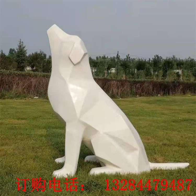 不銹鋼切面狗雕塑定制 幾何鏡面動(dòng)物草坪廣場景觀擺件 (4)