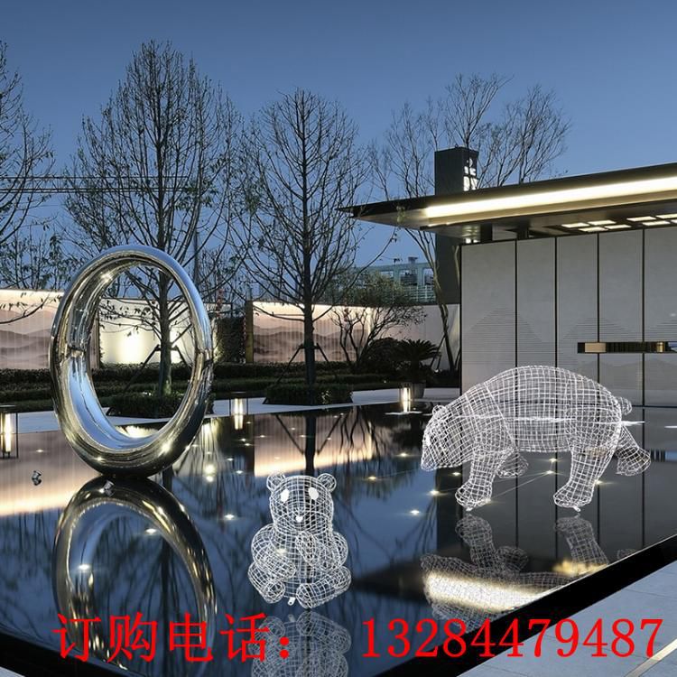 不銹鋼鐵藝鏤空熊貓網(wǎng)格雕塑公園林戶外美陳景觀草坪裝飾品大擺件 (3)