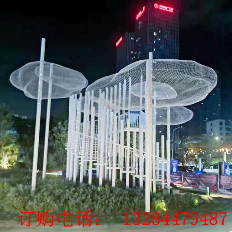 不銹鋼燈光藝術(shù)裝置 廣場(chǎng)大型園林景觀雕塑 公園不銹鋼云朵雕塑 (4)