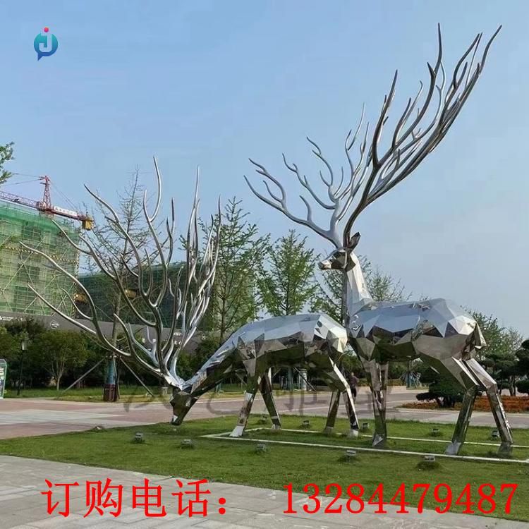 廠家制作不銹鋼鹿雕塑戶外園林景觀鏡面動(dòng)物像異形幾何鹿雕塑擺件 (1)