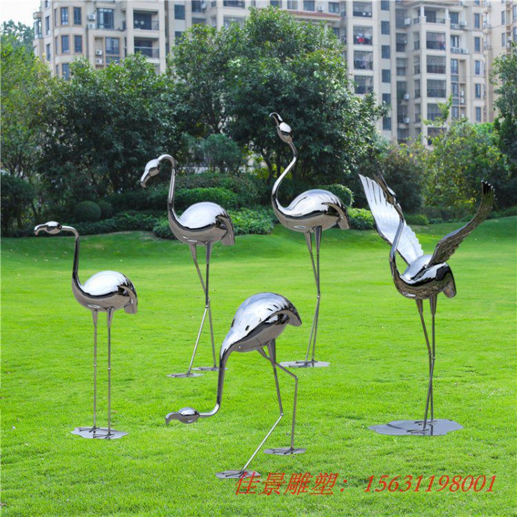 不銹鋼抽象火烈鳥公園動(dòng)物雕塑