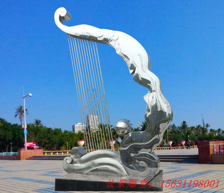 景區(qū)不銹鋼抽象豎琴雕塑
