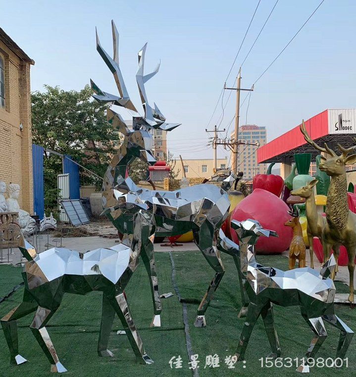 不銹鋼公園鏡面小鹿雕塑