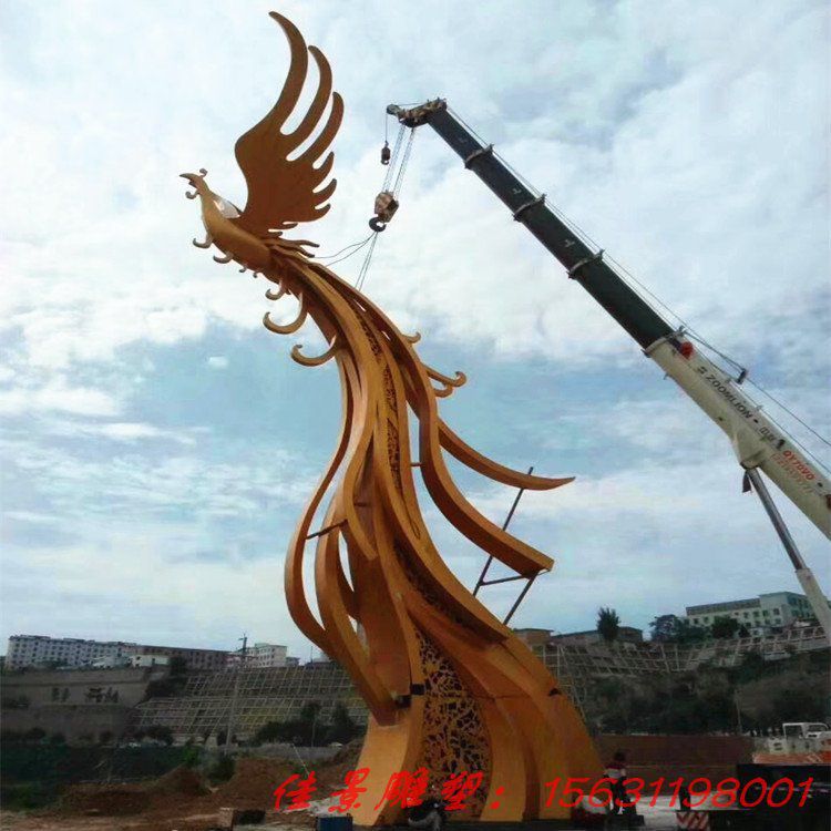 廣場(chǎng)公園金屬動(dòng)物不銹鋼鳳凰雕塑