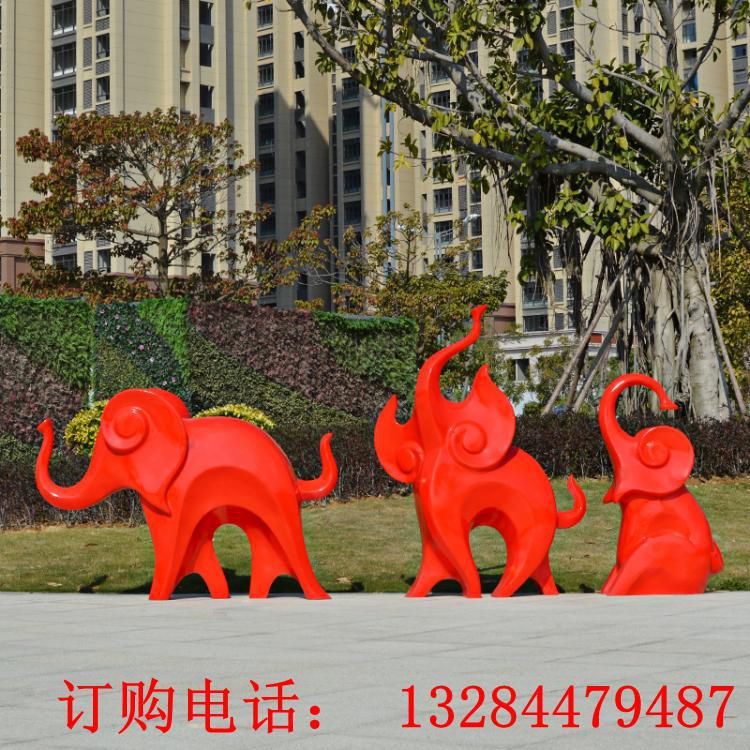 不銹鋼抽象噴漆大象雕塑