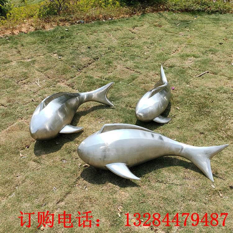 不銹鋼鏡面小魚(yú)群抽象動(dòng)物雕塑