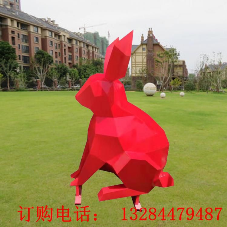 不銹鋼幾何鏡面兔子雕塑