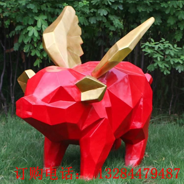 不銹鋼幾何切面小飛豬卡通雕塑