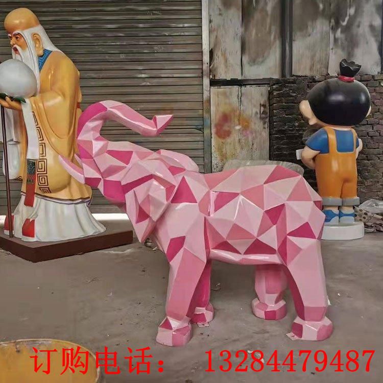 不銹鋼幾何大象彩繪切面雕塑