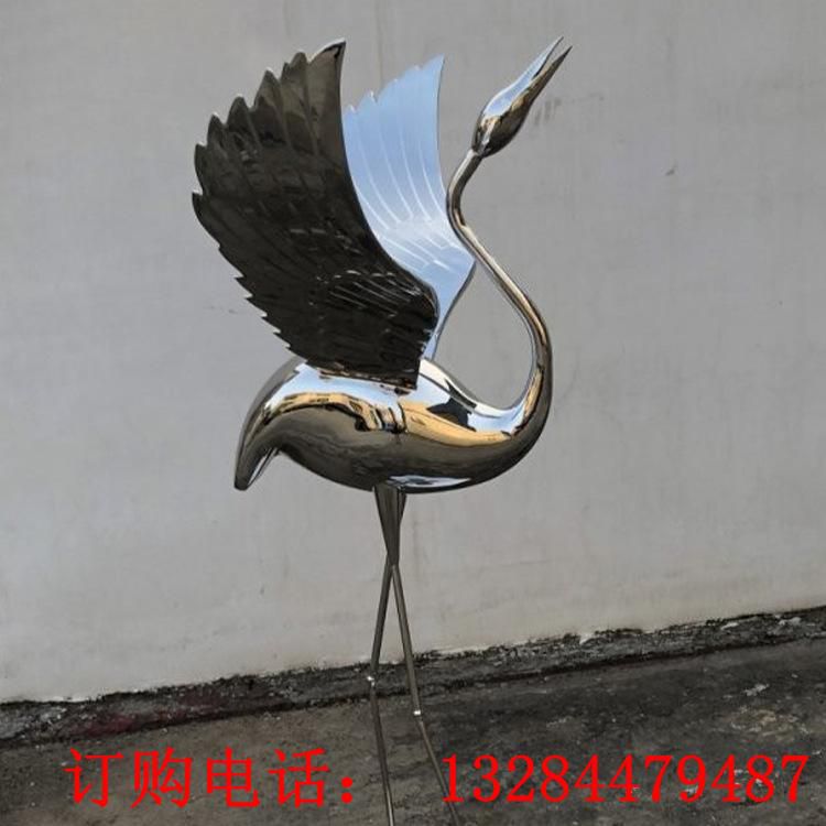 不銹鋼鏡面仿真仙鶴動物雕塑