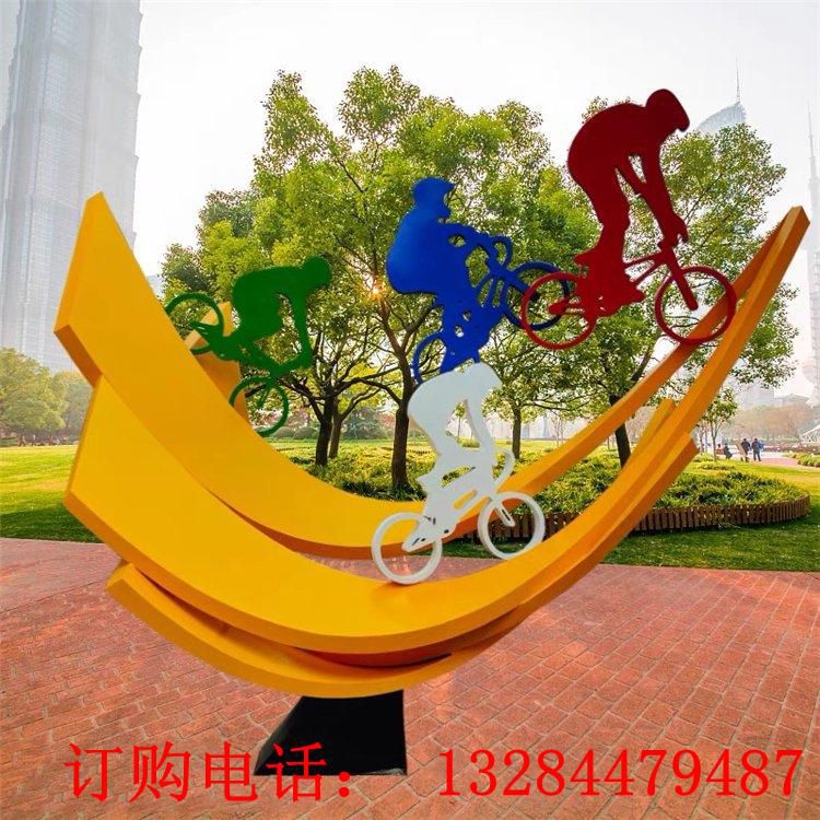 不銹鋼人物騎自行車造型抽象雕塑