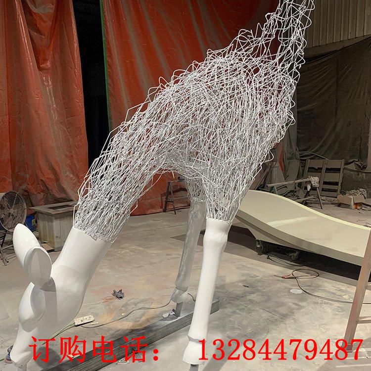 不銹鋼抽象半身鹿拉絲雕塑