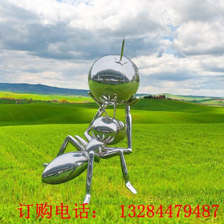 不銹鋼螞蟻舉蘋果造型雕塑