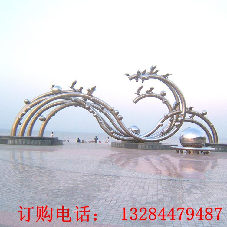 不銹鋼海浪海鷗造型雕塑