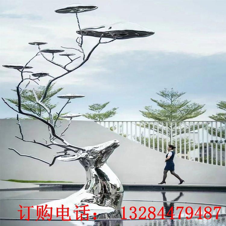 不銹鋼半身鹿大角鏡面雕塑