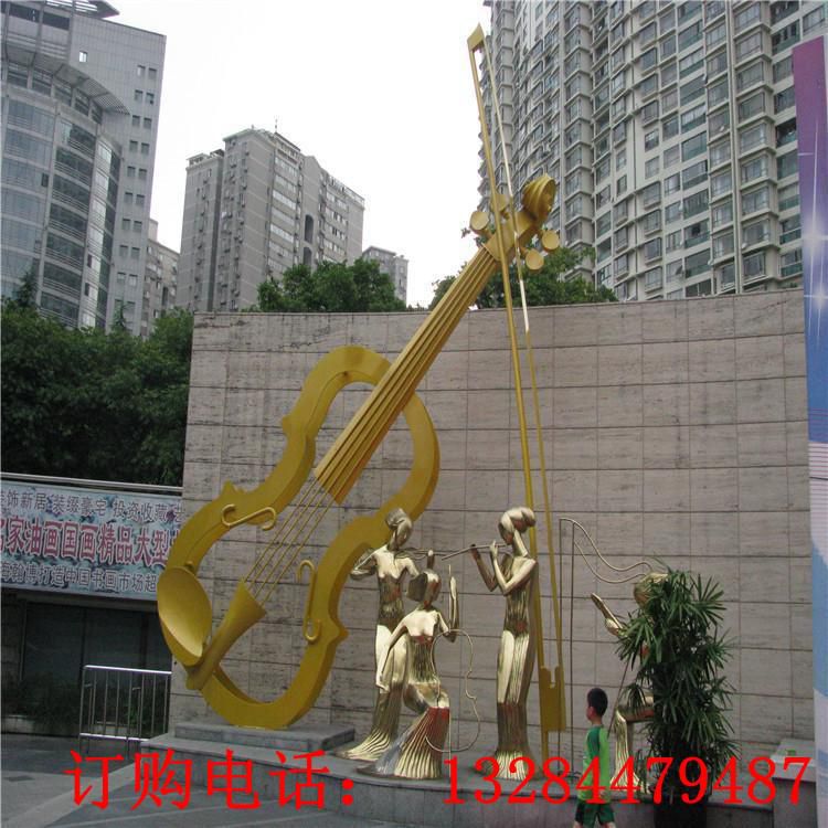 大型不銹鋼大提琴雕塑
