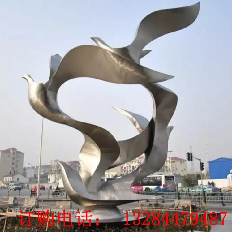 不銹鋼抽象圓環(huán)飛鴿雕塑